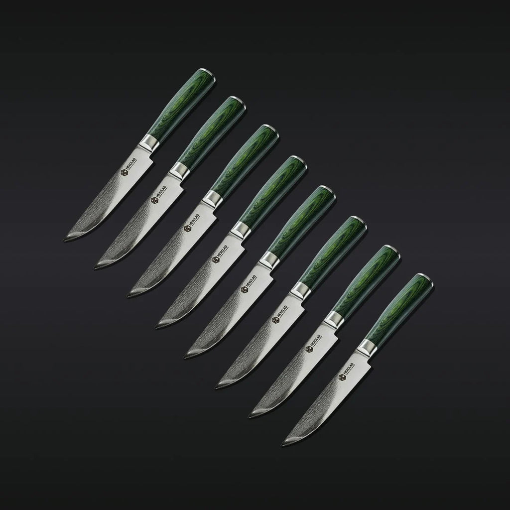 Damascus Steel Steak Knife Set, 8-pc (Green)